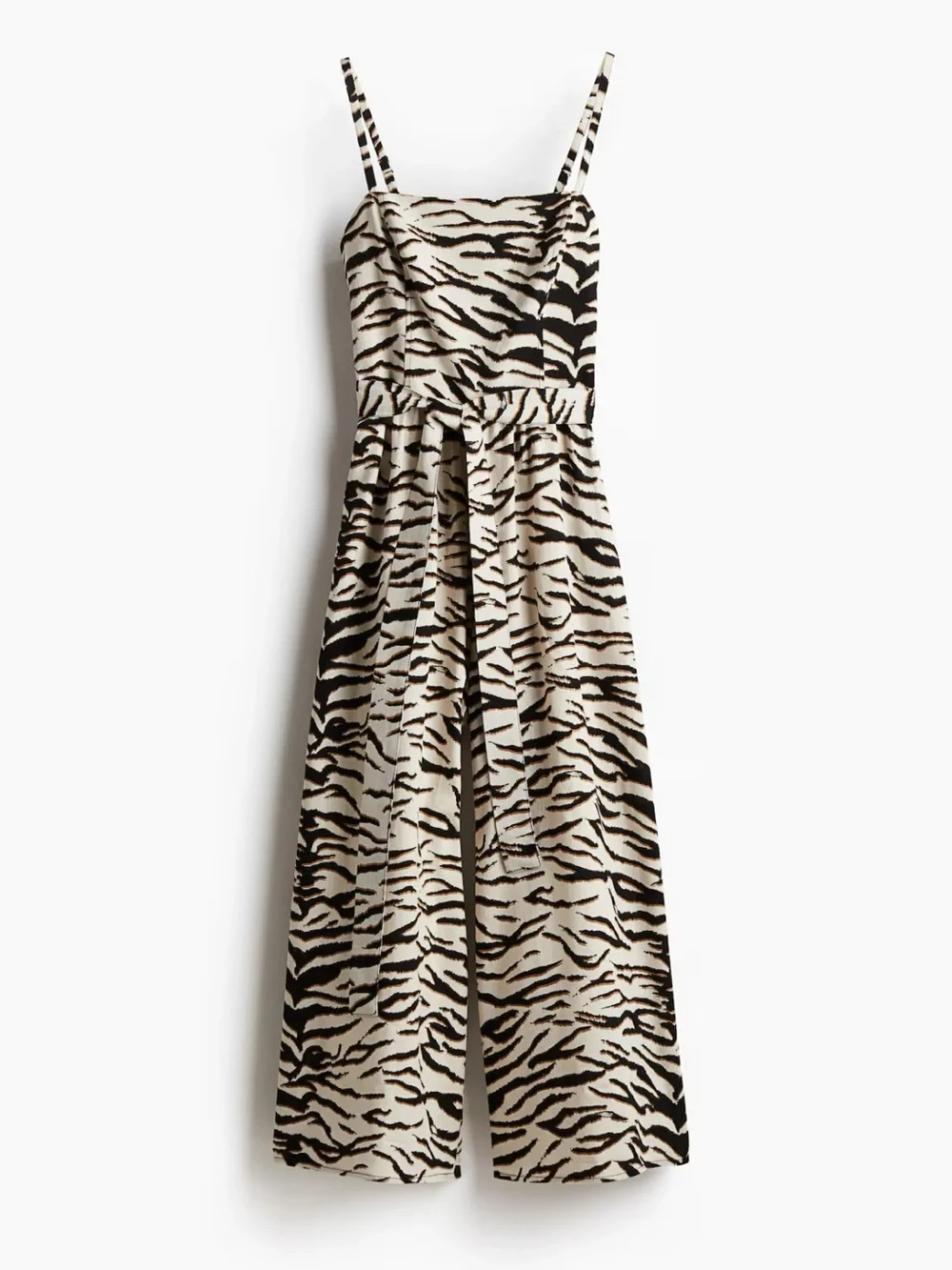 H&M TIE-BELT JUMPSUIT, Cream/zebra print